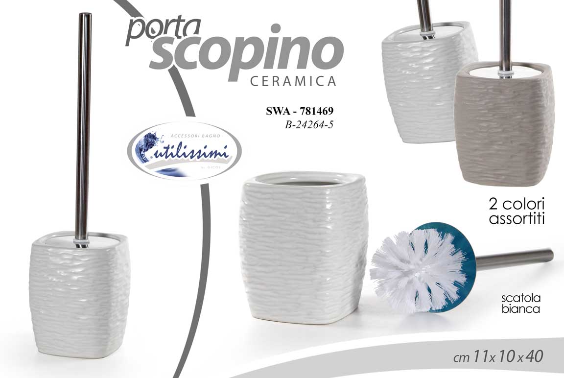 8025569781469 Portascopino da bagno Porta Scopino WC CERAMICA Spazzolone Water MODERNO 40*10 - immagine 1