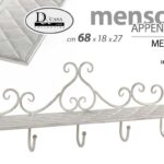 MENSOLA PARETE APPENDIABITI APPENDINO METALLO BIANCO SHABBY CHIC GANCI 68*18*27