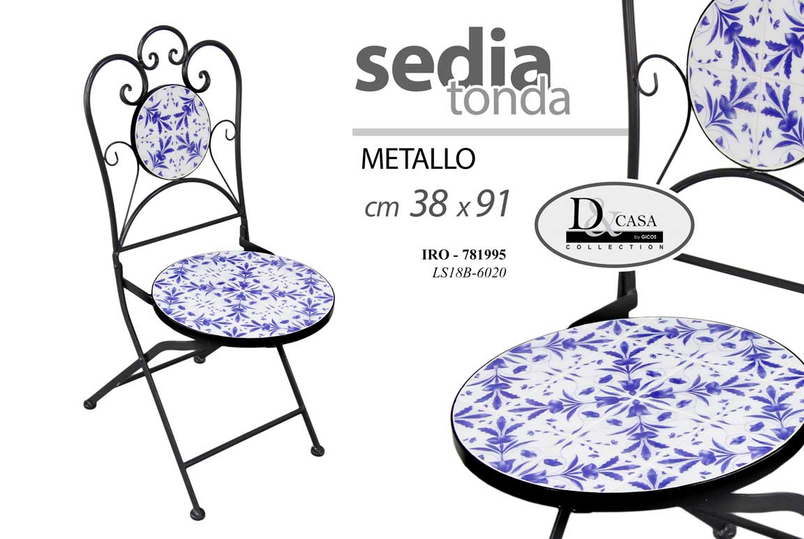 8025569781995 SEDIA GIARDINO VERANDA ROTONDA PIEGHEVOLE METALLO INTERNO ESTERNO 91*38 cm - immagine 1