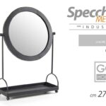 SPECCHIO TAVOLO BEAUTY BAGNO TRUCCO METALLO APPOGGIO PORTA OGGETTI NERO 38 CM