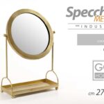 SPECCHIO DA TAVOLO METALLO APPOGGIO PORTA OGGETTI ORO BEAUTY BAGNO TRUCCO 38 CM