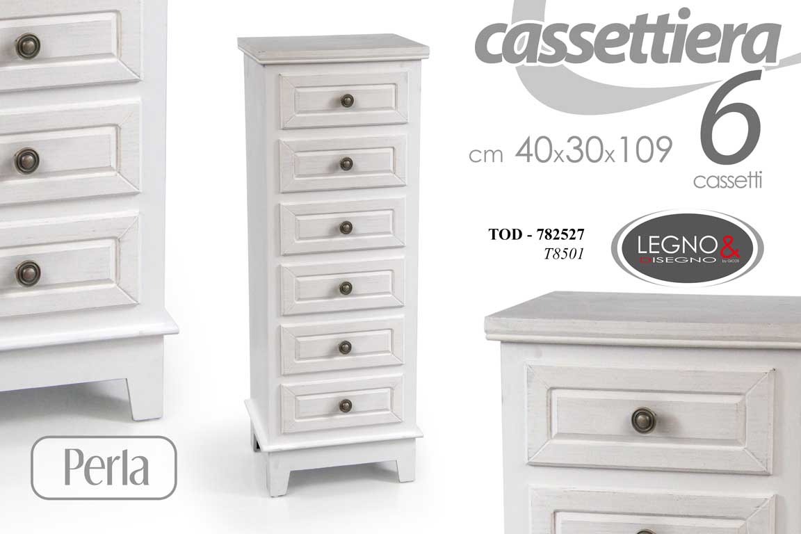 8025569782527 CASSETTIERA 6 CASSETTI 111*40*30cm SETTIMINO LEGNO BIANCO SHABBY CHIC PERLA - immagine 1
