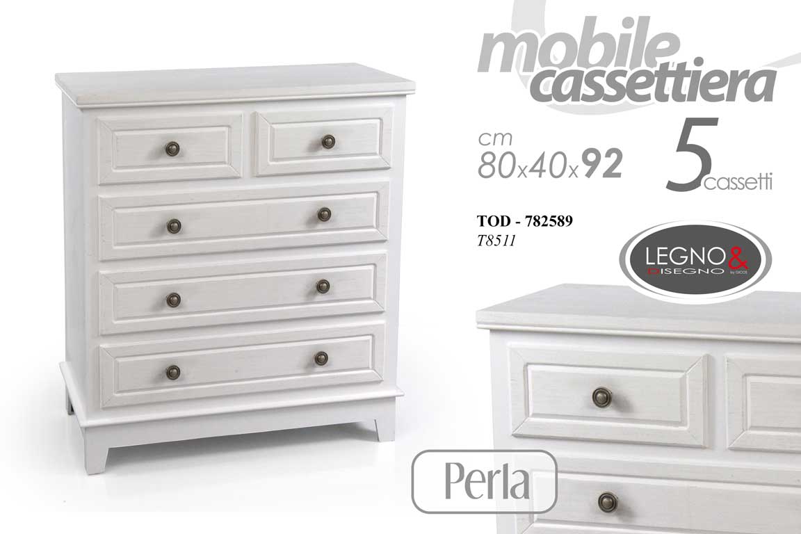 8025569782589 MOBILE 5 CASSETTIERA CASSETTI SHABBY CHIC SALOTTO CAMERETTA BIANCO h92*80*40 cm - immagine 1