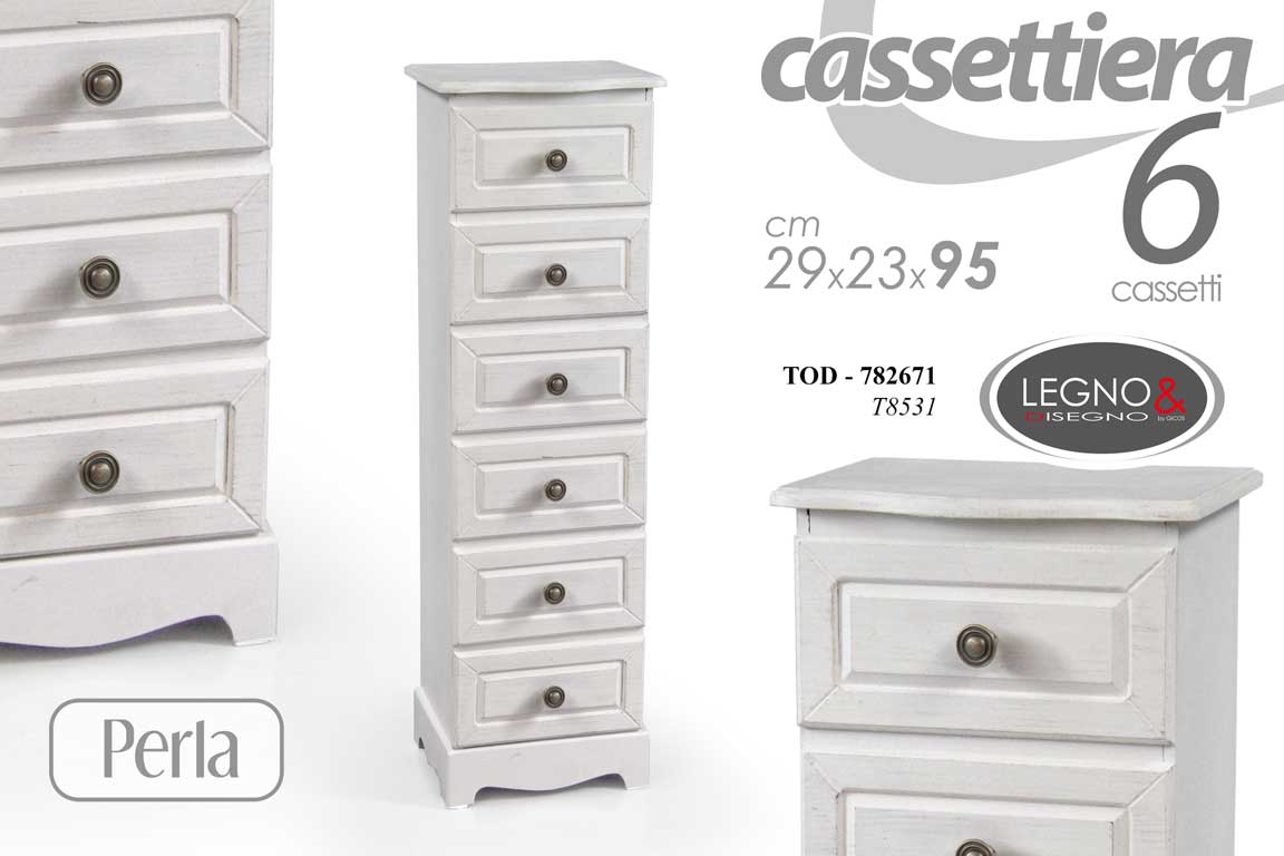 8025569782671 CASSETTIERA 6 CASSETTI SHABBY CHIC SALOTTO CAMERETTA LEGNO BIANCO 95*29*23 - immagine 1