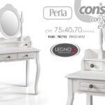 TAVOLO CONSOLLE TRUCCO SPECCHIO SPECCHIERA LEGNO BIANCO PERLA 75*40*H70