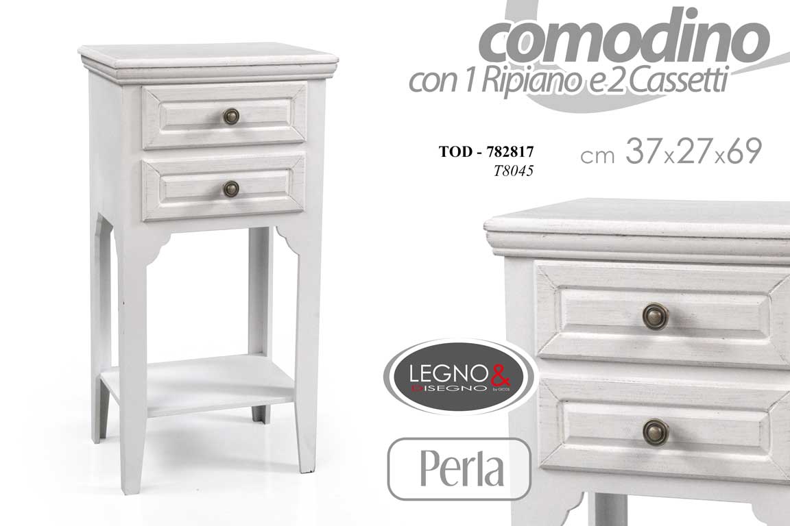 8025569782817 COMODINO BIANCO AVORIO PANNA CASSETTI RIPIANO SHABBY CHIC PROVENZALE 69*37*27cm - immagine 1