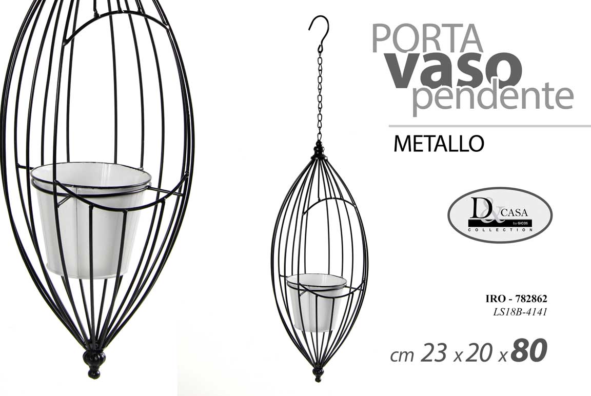 8025569782862 PORTA VASO PENDENTE SOSPESO APPESO PIANTE FIORI BIANCO NERO CASA GIARDINO 80 cm - immagine 1