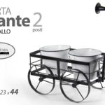 CARRETTO PORTA PIANTA METALLO CARRIOLA 2 VASI FIORI BIANCO NERO 40*23*44