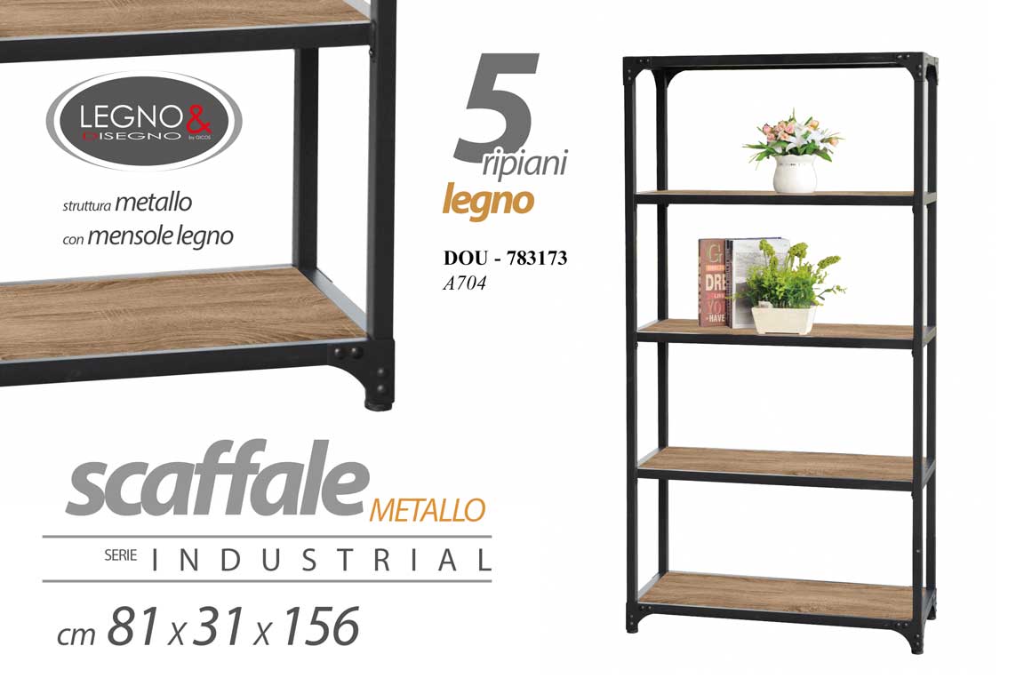 8025569783173 SCAFFALE METALLO LIBRERIA 5 RIPIANI LEGNO SALOTTO INGRESSO MODERNO 156*81*31 cm - immagine 1