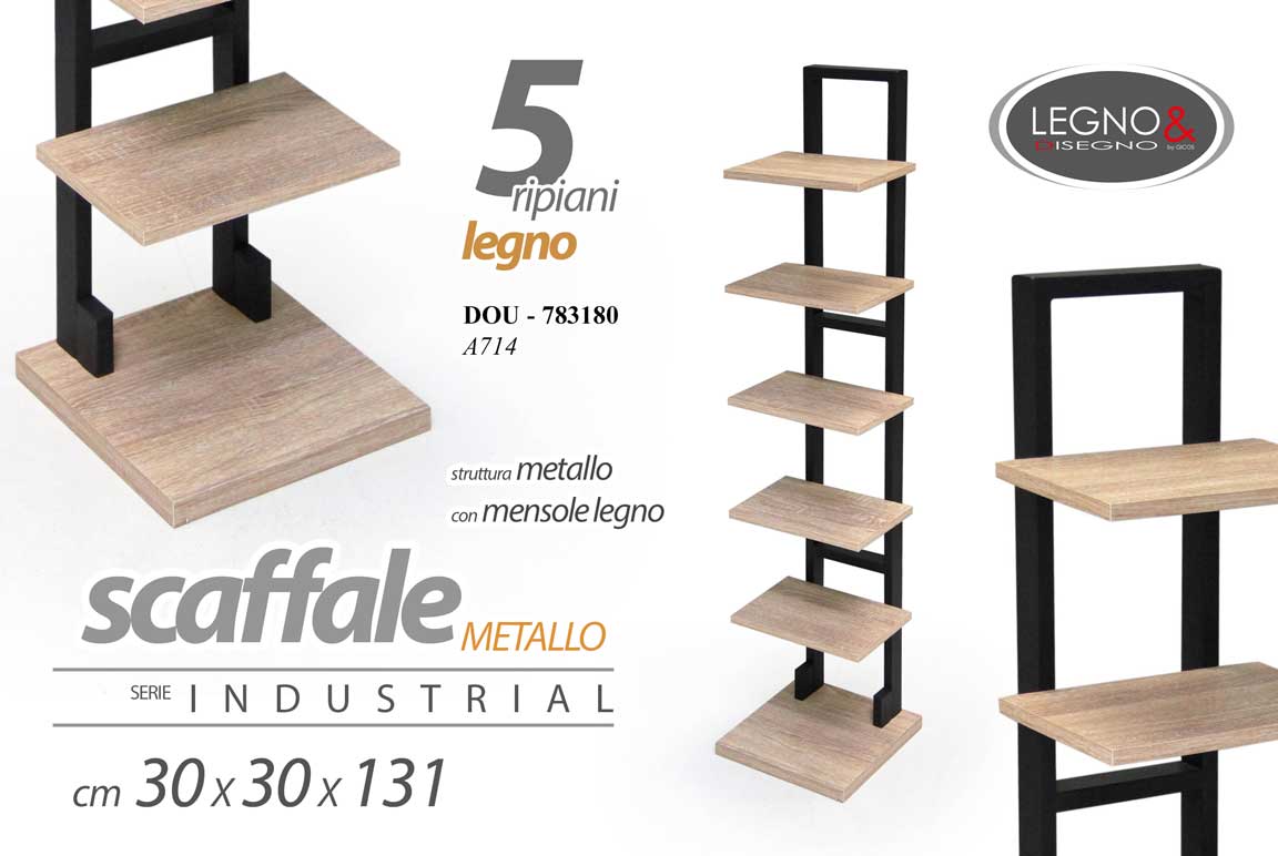 8025569783180 SCAFFALE LIBRERIA 5 RIPIANI LEGNO METALLO DELUXE MODERNO COLORE NERO 131*30*30cm - immagine 1