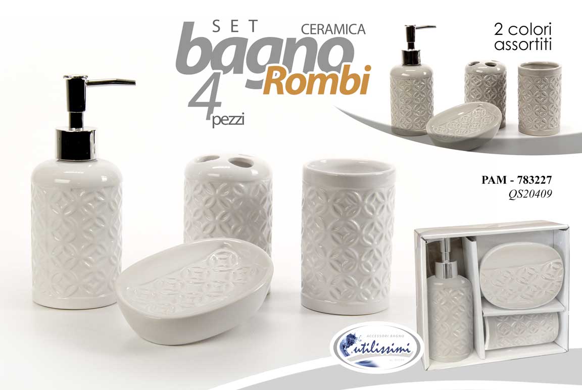 8025569783227 SET 4 ACCESSORI BAGNO Dispenser DOSATORE PORTA Sapone BICCHIERE SPAZZOLINO DECO - immagine 1