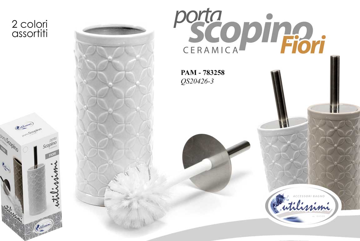 8025569783258 Portascopino da bagno FIORI Porta Scopino WC CERAMICA Spazzolone Water CHIC 34cm - immagine 1