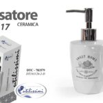 DOSATORE PORTA SAPONE LIQUIDO Dispenser BOTTIGLIA FLACONE CERAMICA TONDO 17CM