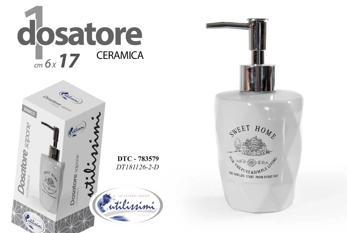 8025569783579 DOSATORE PORTA SAPONE LIQUIDO Dispenser BOTTIGLIA FLACONE CERAMICA TONDO 17CM - immagine 1