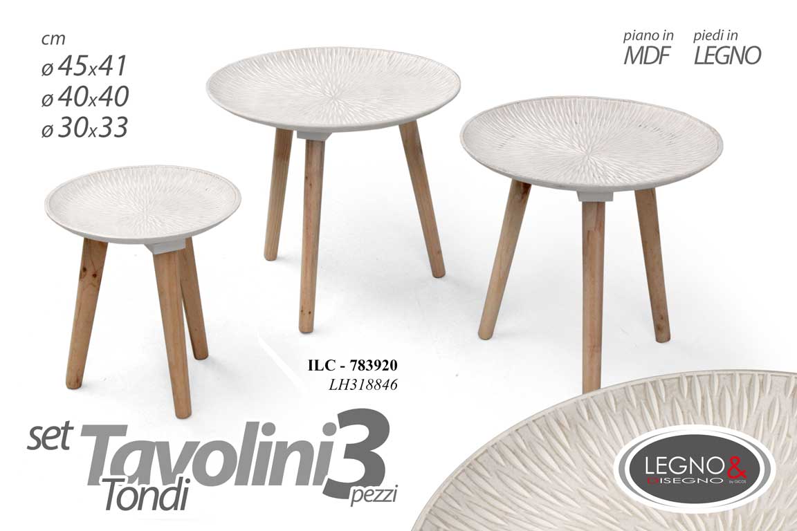 8025569783920 SET 3 TAVOLINI TAVOLO CAFFè PIEDI LEGNO SALOTTO GIARDINO DECO CLASSICO Ø45-40-30 - immagine 1