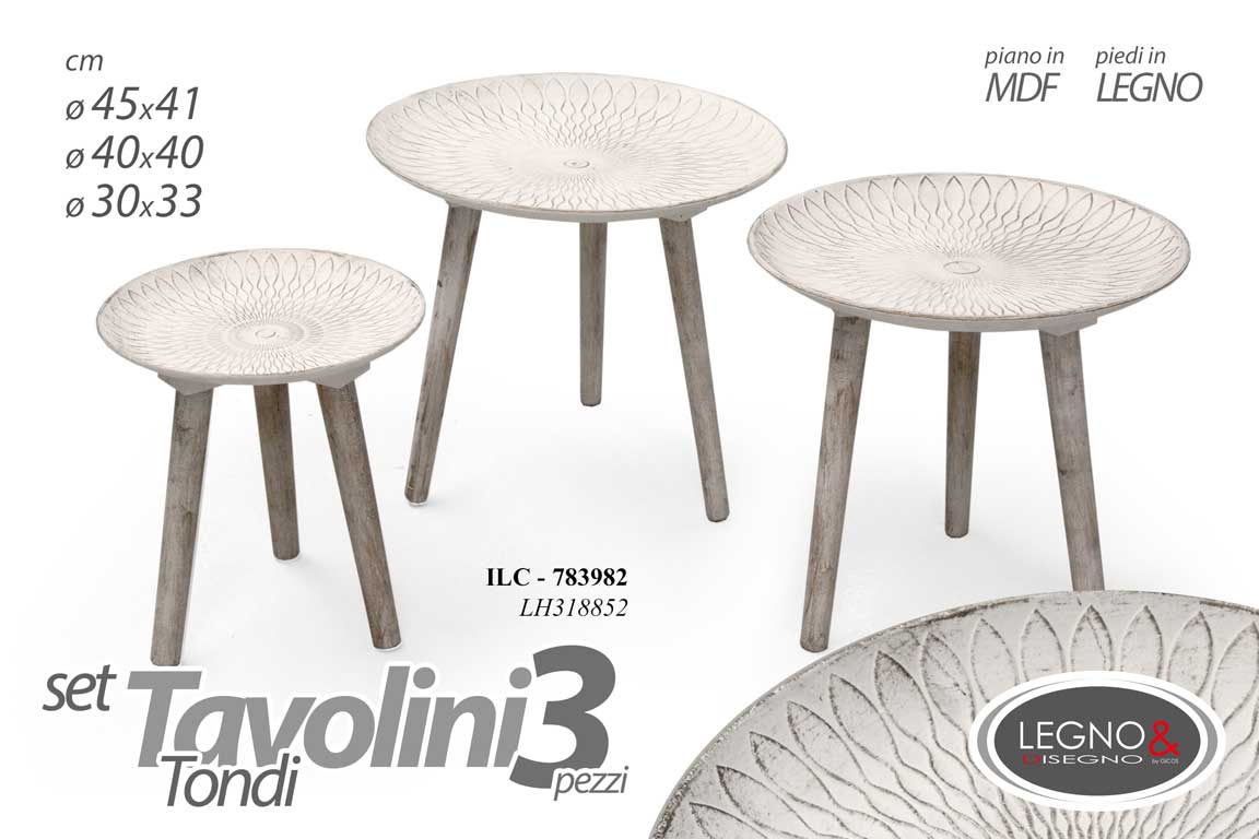 8025569783982 SET 3 TAVOLINI TAVOLO PIEDI LEGNO SALOTTO GIARDINO ANTICATI CLASSICO Ø45-40-30 - immagine 1