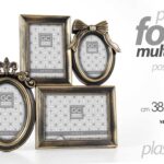 PORTAFOTO MULTIPLO PARETE TAVOLO CORNICE ANTICATA BRONZO ORO 4 POSTI PLAST 38*36