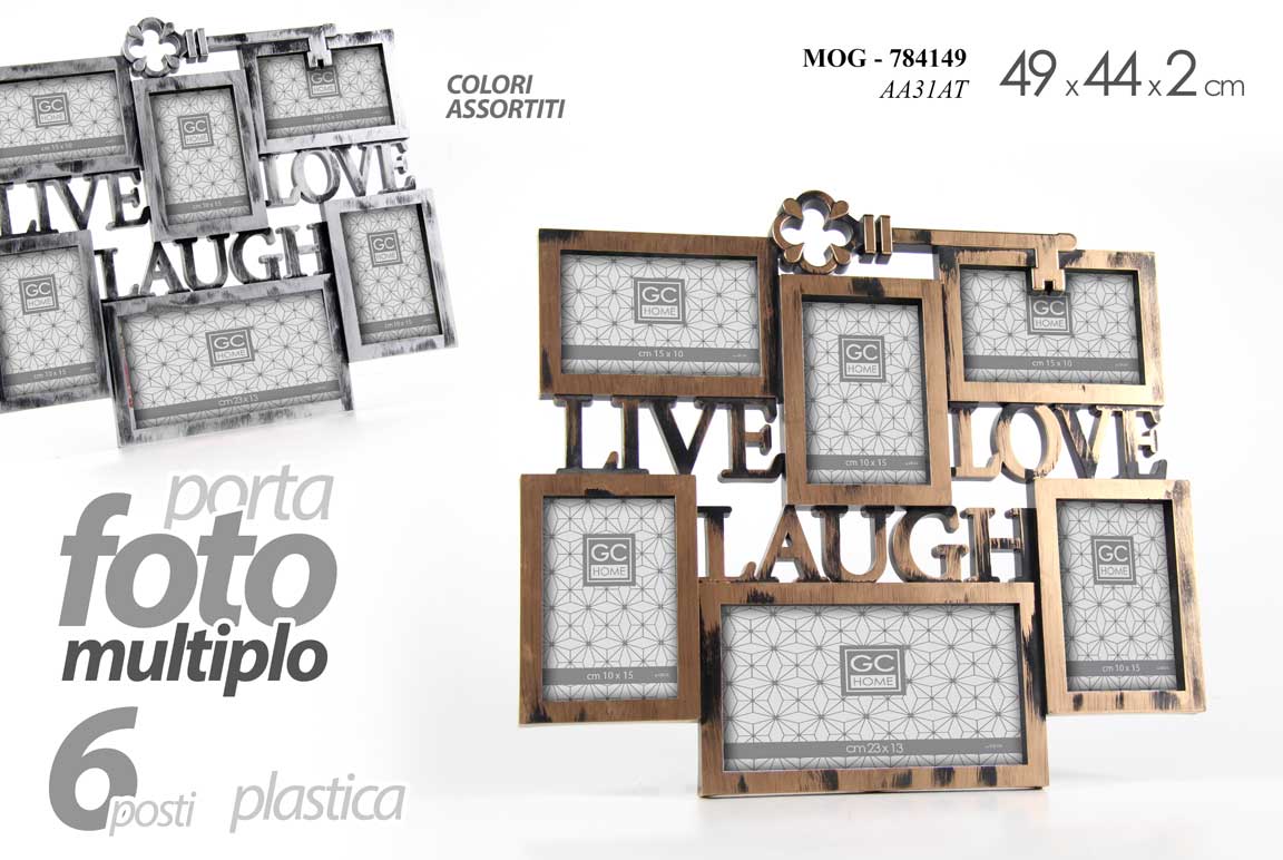 8025569784149 CORNICE PORTA FOTO 49*44*2 CM MULTIPLO 6 POSTI LIVE LAUGH MODERNO DA PARETE - immagine 1