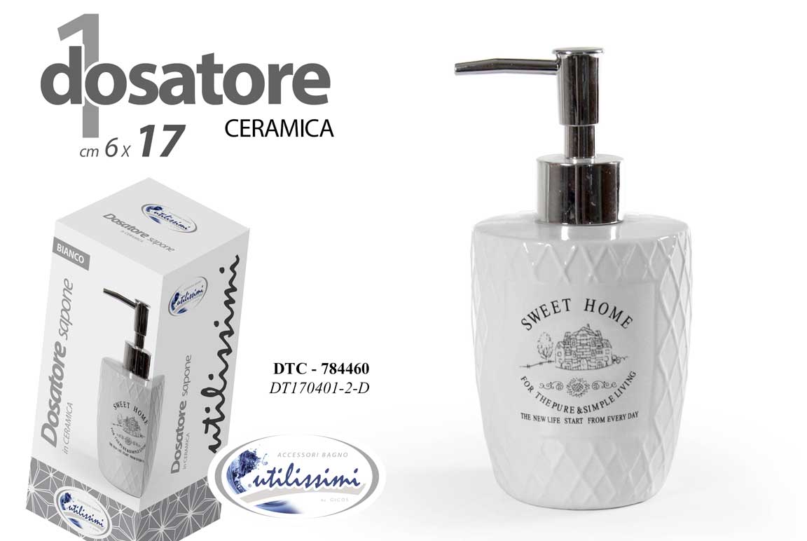 8025569784460 DOSATORE PORTA SAPONE LIQUIDO Dispenser BOTTIGLIA FLACONE CERAMICA OVALE 17 CM - immagine 1