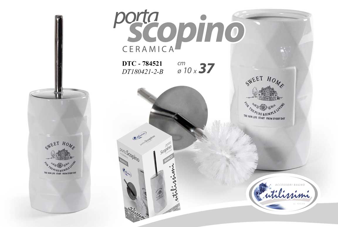 8025569784521 Portascopino da bagno Porta Scopino WC CERAMICA Spazzolone Water SWEET HOME 37cm - immagine 1
