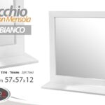 SPECCHIO PARETE CON MENSOLA PENSILE RIPIANO LEGNO CLASSICO MODERNO 57*57*12cm