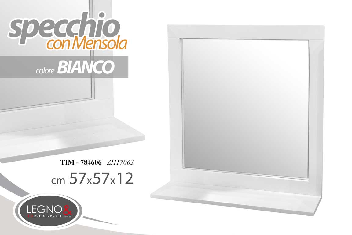 8025569784606 SPECCHIO PARETE CON MENSOLA PENSILE RIPIANO LEGNO CLASSICO MODERNO 57*57*12cm - immagine 1