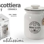 Biscottiera tonda barattolo biscotti ceramica bianco shabby chic vintage 21x17