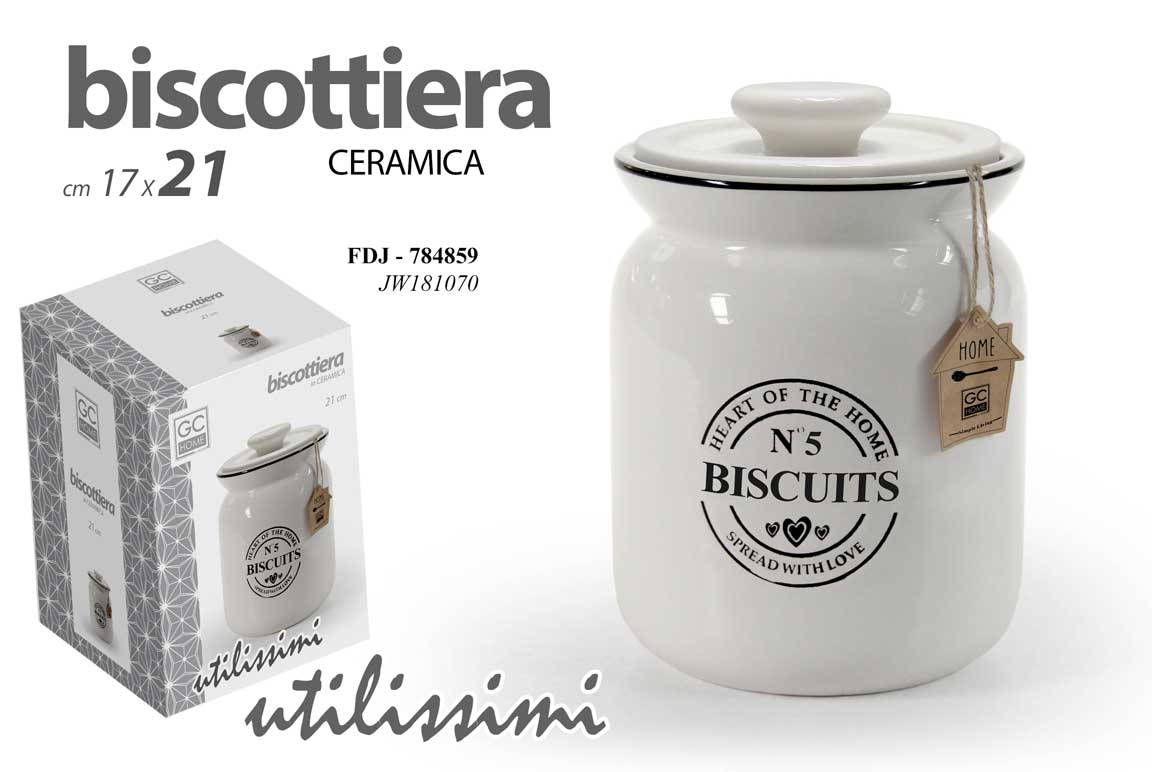 8025569784859 Biscottiera tonda barattolo biscotti ceramica bianco shabby chic vintage 21x17 - immagine 1