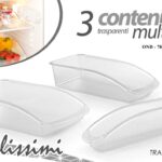 Set 3 contenitore organizer frigo cucina cassetti dispensa trasparente plastica