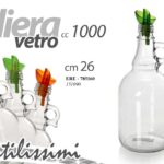 BOTTIGLIA OLIO OLIERA VETRO MANICO DISPENSER SALVAGOCCIA CONTENITORE 1 LT h26 cm
