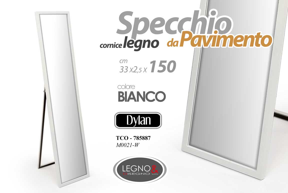 8025569785887 SPECCHIO SPECCHIERA DA PAVIMENTO BIANCO CLASSICO MODERNO CORNICE LEGNO 150*33cm - immagine 1