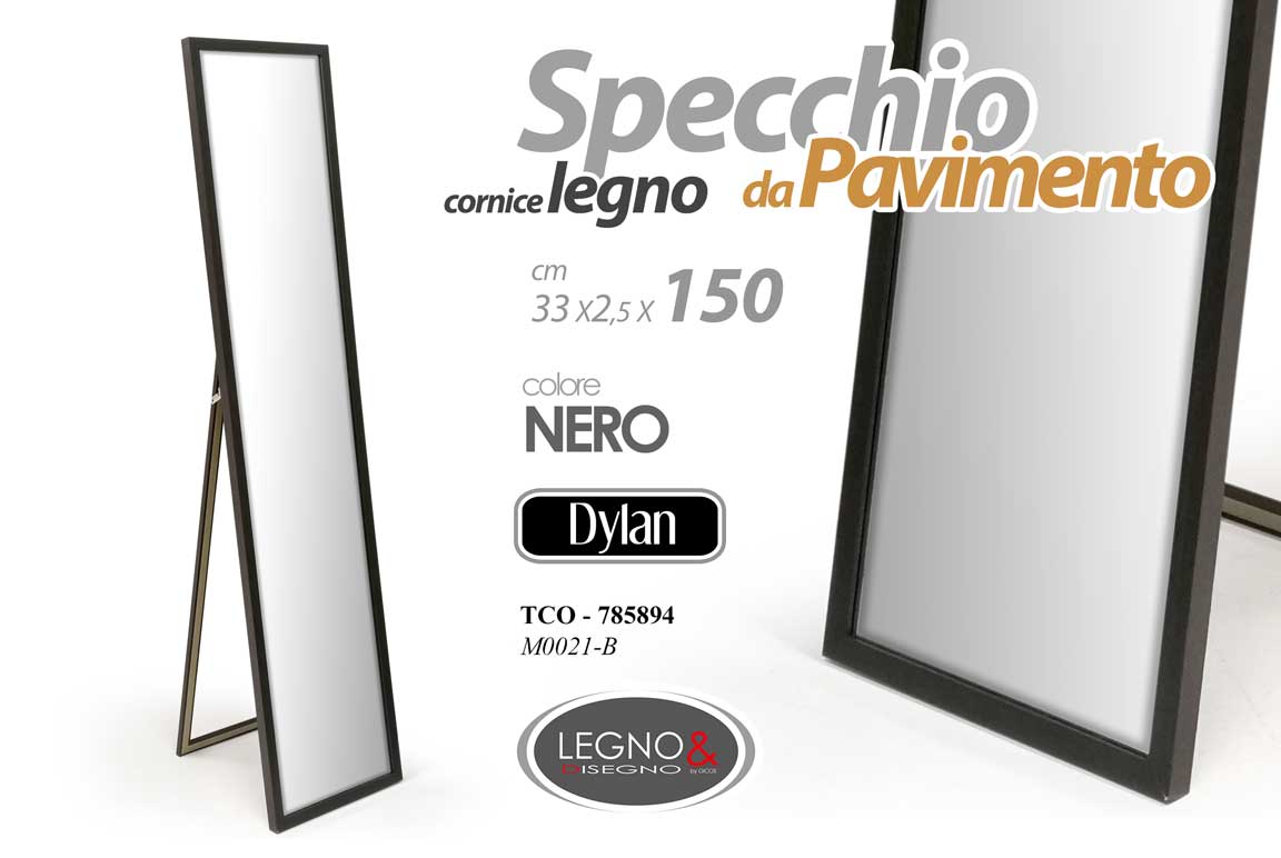8025569785894 SPECCHIO SPECCHIERA DA PAVIMENTO LEGNO CLASSICO MODERNO CORNICE NERO 150*33cm - immagine 1
