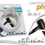 Portaphon parete supporto phon muro bagno asciugacapelli moderno plastica 18 cm