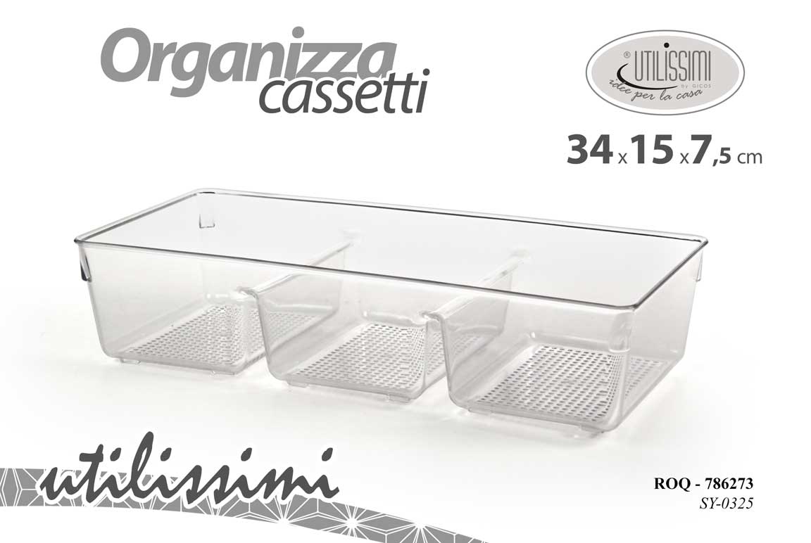 8025569786273 Organizza cassetti organizer cucina bagno ufficio plastica trasparente 34*15*7.5 - immagine 1