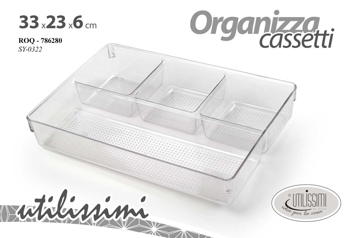 8025569786280 Organizza cassetti organizer cucina bagno ufficio plastica trasparente 33*23*6 - immagine 1