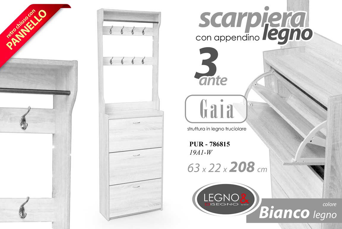 8025569786815 SCARPIERA APPENDIABITI PARETINA SALVASPAZIO SLIM INGRESSO ANTE BIANCA H208*63*22 - immagine 1