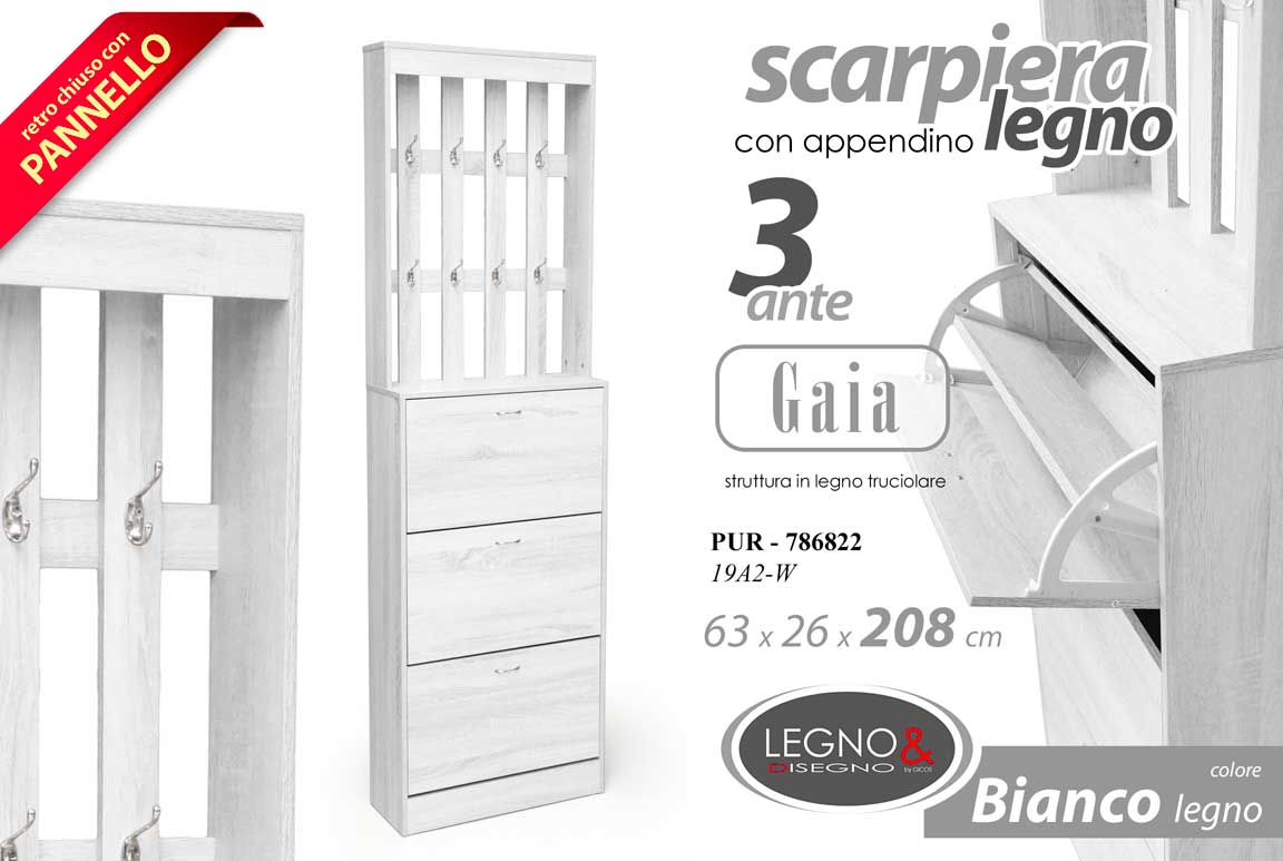 8025569786822 SCARPIERA APPENDIABITI PARETINA SALVASPAZIO SLIM INGRESSO ANTE BIANCA H208*63*23 - immagine 1