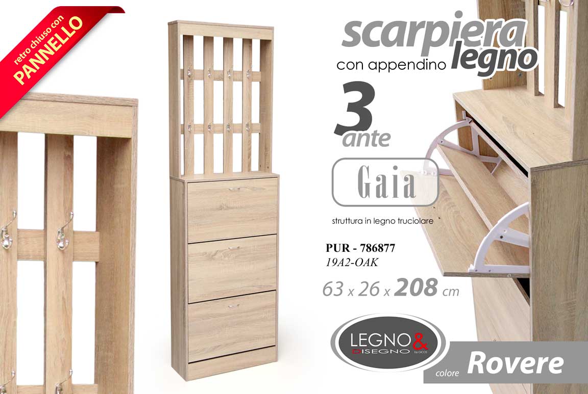 8025569786877 SCARPIERA APPENDIABITI PARETINA SALVASPAZIO SLIM INGRESSO ANTE ROVERE H208*63*23 - immagine 1