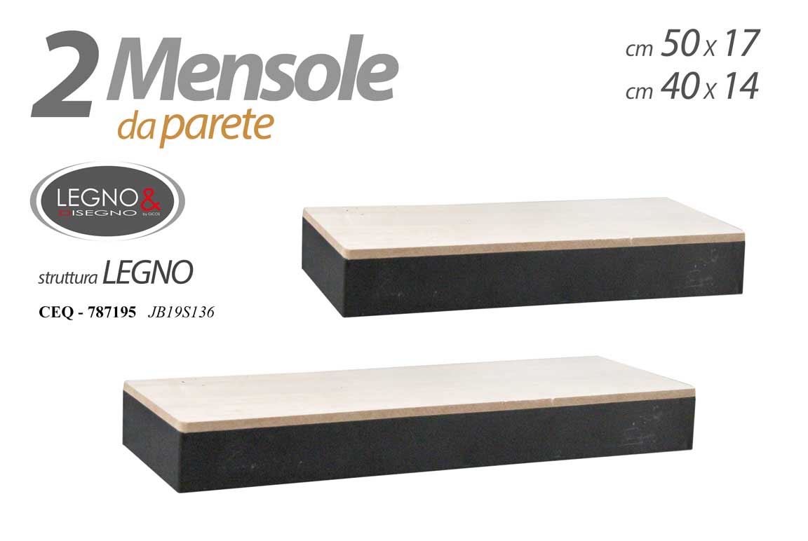 8025569787195 SET 2 PEZZI MENSOLE PARETE LEGNO 50*17/40*14CM ARREDO MODERNO CLASSICO - immagine 1