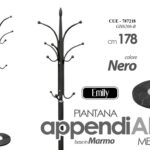 Attaccapanni Appendiabiti 178cm Piantana Metallo base marmo Ganci MODERNO NERO