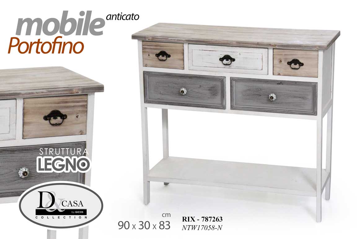 8025569787263 TAVOLO CONSOLLE SCRIVANIA INGRESSO LEGNO MOBILE VINTAGE RETRò 90*30*H83 CM - immagine 1