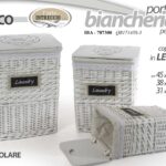 SET 3 CESTE CESTA VIMINI Portabiancheria CONTENITORE COPERCHIO LEGNO 56-48-40cm