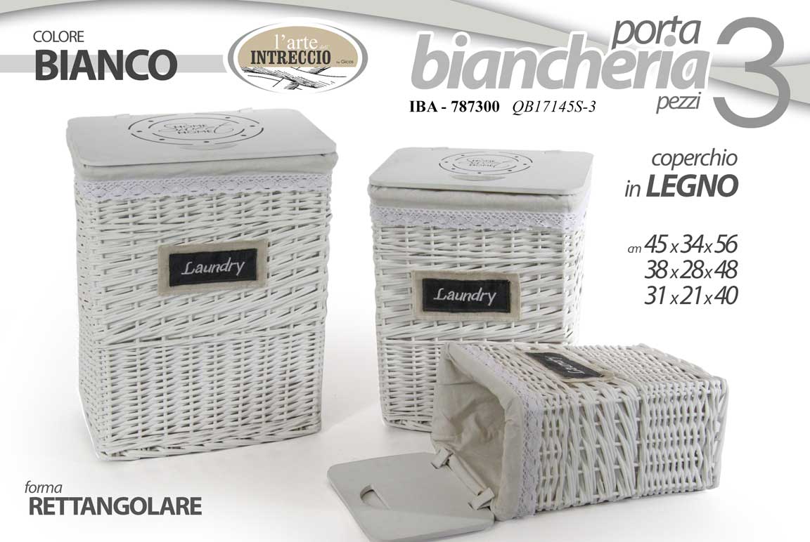 8025569787300 SET 3 CESTE CESTA VIMINI Portabiancheria CONTENITORE COPERCHIO LEGNO 56-48-40cm - immagine 1