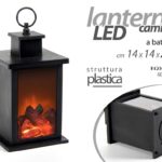 Lampada LED FINTO CAMINO da Tavolo LANTERNA Effetto Fuoco LUMETTO 25*14 cm