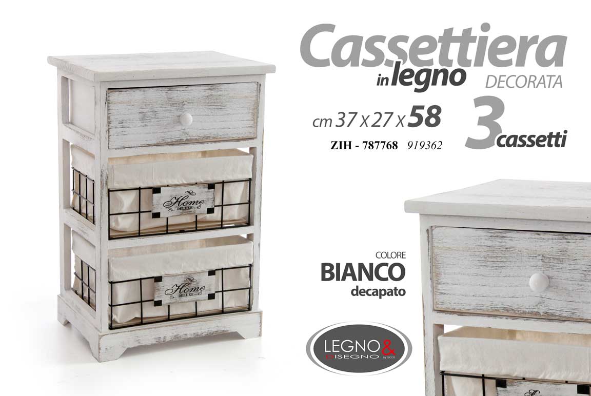 8025569787768 CASSETTIERA ANTICATA 3 CASSETTI SLIM SALVASPAZIO CLASSICO MODERNO h58*37*27cm - immagine 1