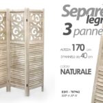 SEPARè PARAVENTO DIVISORIO 3 PANNELLI STILE PERSIANE LEGNO NATURALE h170*120 cm