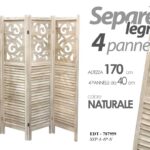 SEPARè PARAVENTO DIVISORIO LEGNO NATURALE 4 PANNELLI SEPARATORE 160*h170 cm