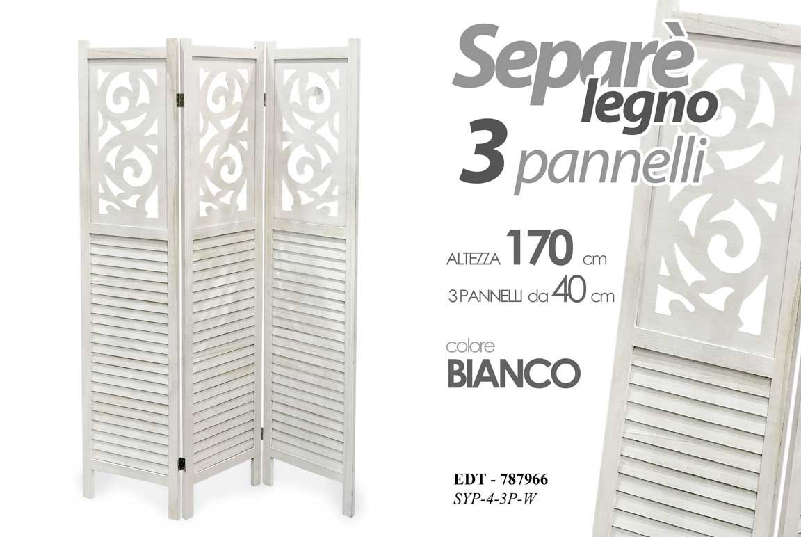 8025569787966 PARAVENTO SEPARè DIVISORIO LEGNO BIANCO 3 PANNELLI MODERNO ORGANZA 170*120 cm - immagine 1