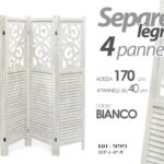 PARAVENTO SEPARè DIVISORIO LEGNO BIANCO 4 PANNELLI MODERNO ORGANZA 170*160 cm