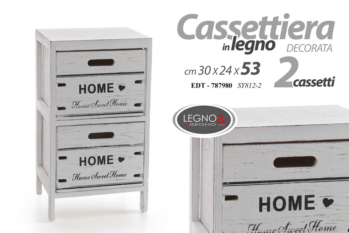 8025569787980 CASSETTIERA COMODINO 2 CASSETTI LEGNO ANTICATO CLASSICO MODERNO HOME 53*30*24cm - immagine 1